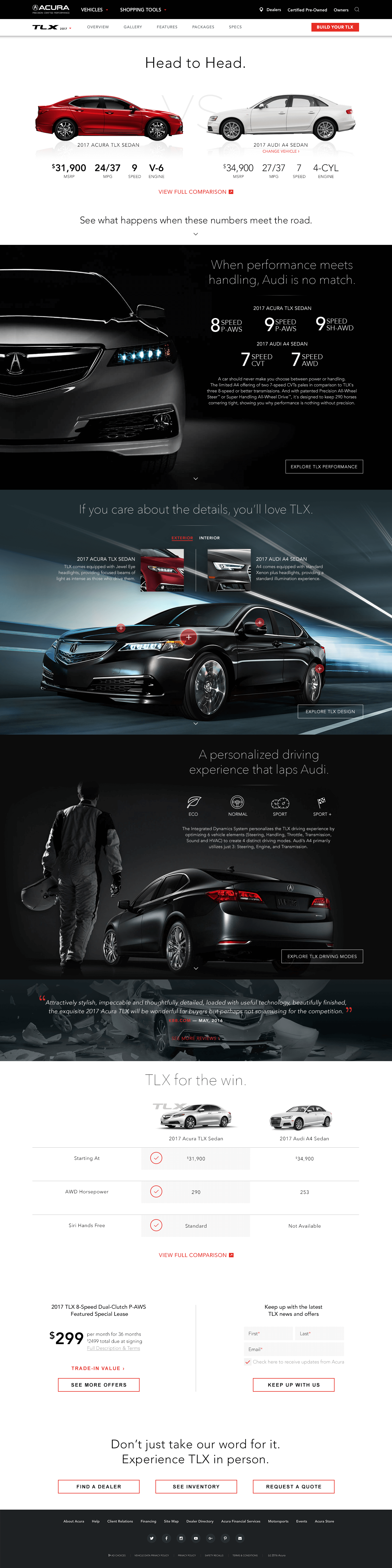 Acura TLX Comparison Landing Page