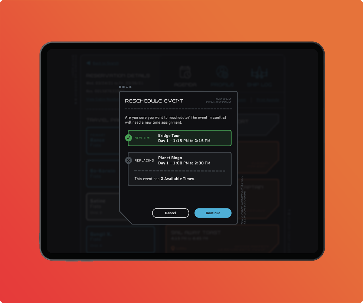 Galactic Starcruiser Reschedule Screen