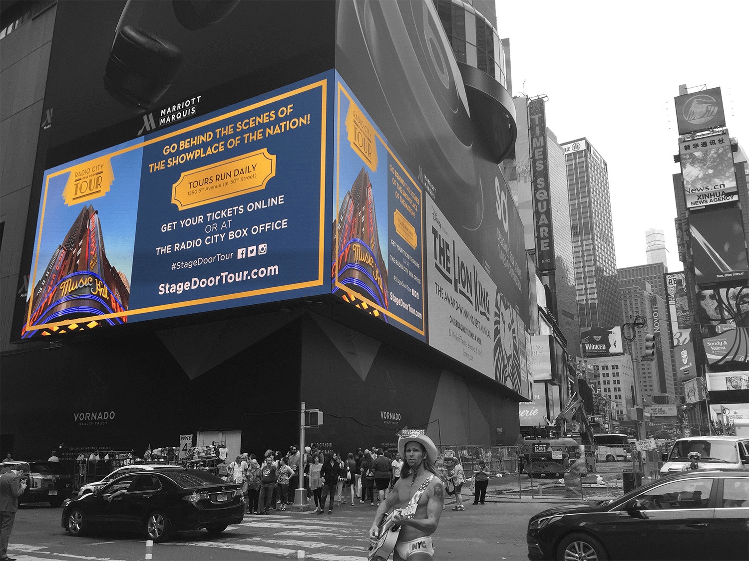 Stage Door Tour Signage in Times Square