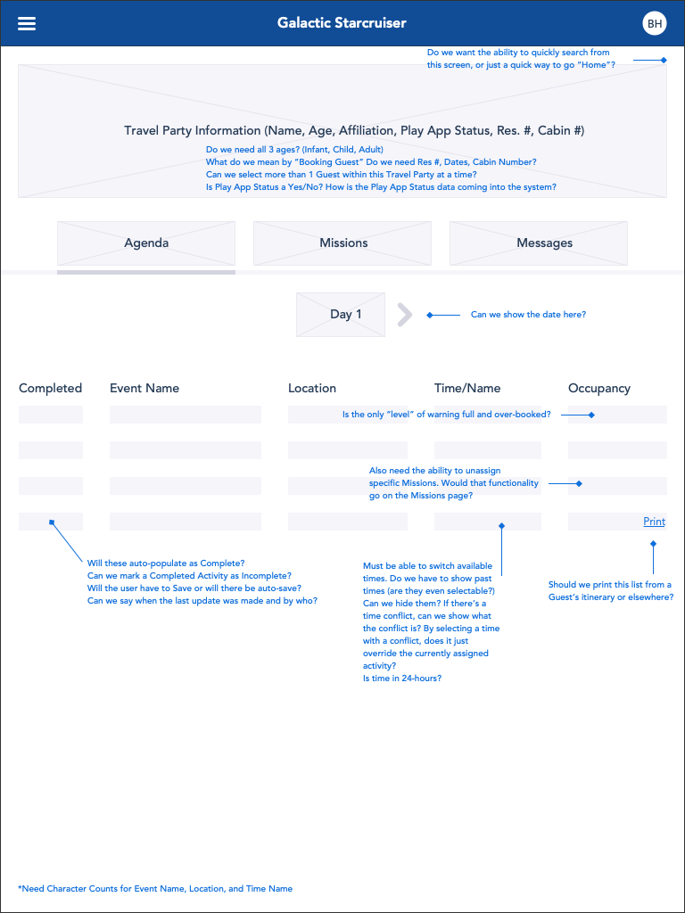 Agenda Wireframe