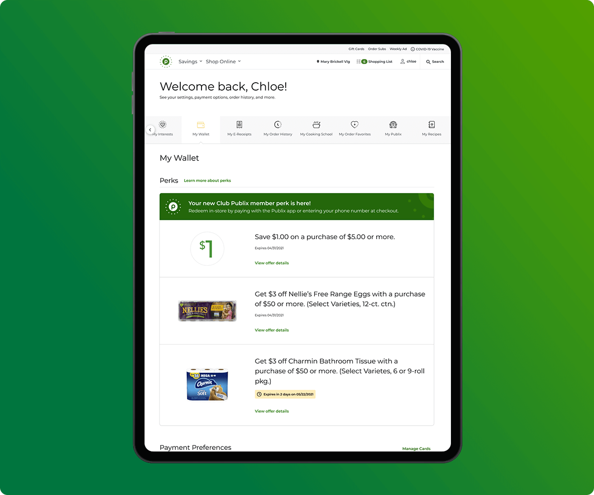 Wallet Page on iPad